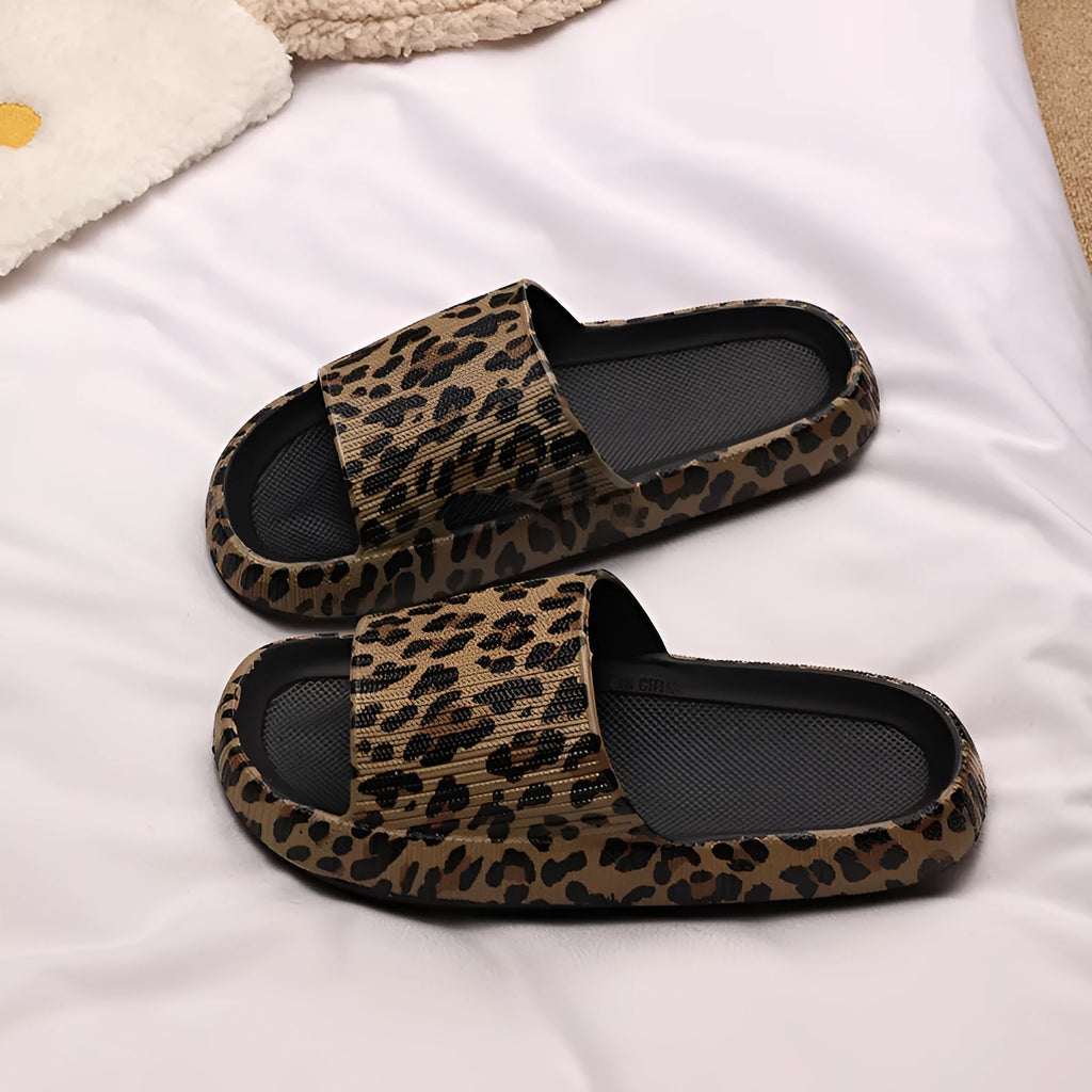 Leopard print slippers for women with thick EVA sole in multiple colour options