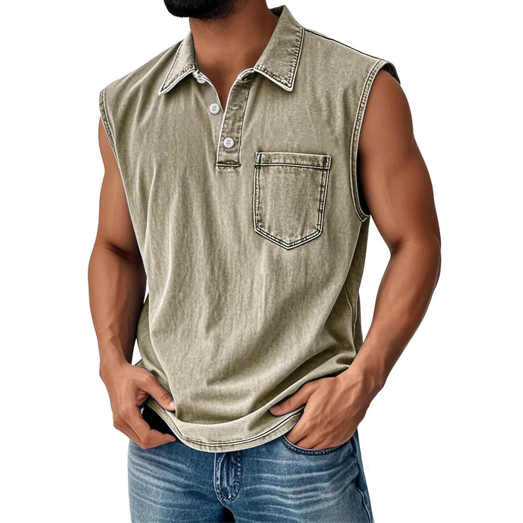 Men's 3D printed polo shirt with button front and short sleeves in loose fit