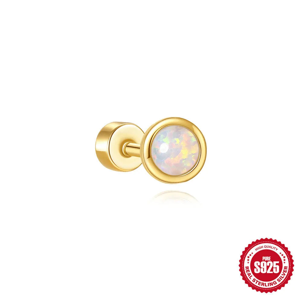 S925 sterling silver flat column geometric ear bone studs with threaded post in gold tone finish