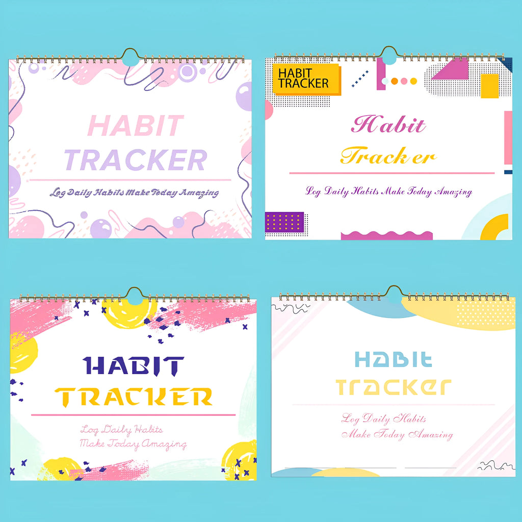 English habit tracking book with 12 pages measuring 21cm by 28cm