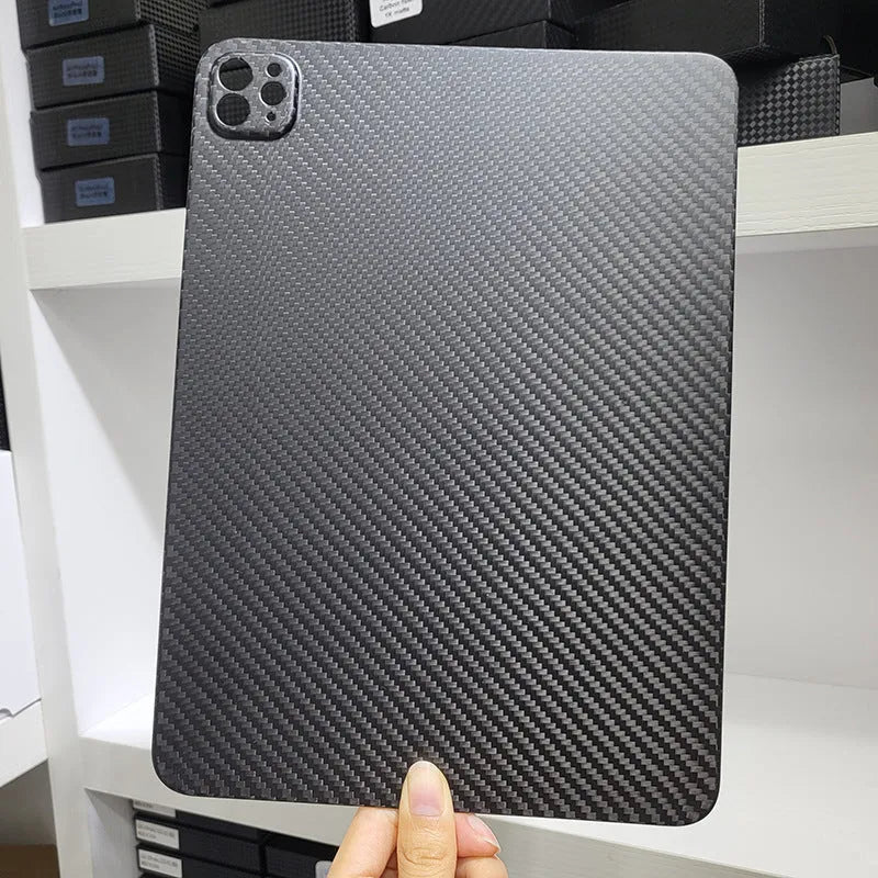 Genuine carbon fibre hard protective case for Apple iPad Pro 11 tablet in matte and forged finishes.