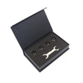 Four black Bluetooth tyre pressure sensors with wrench and anti-theft screws for vehicle installation