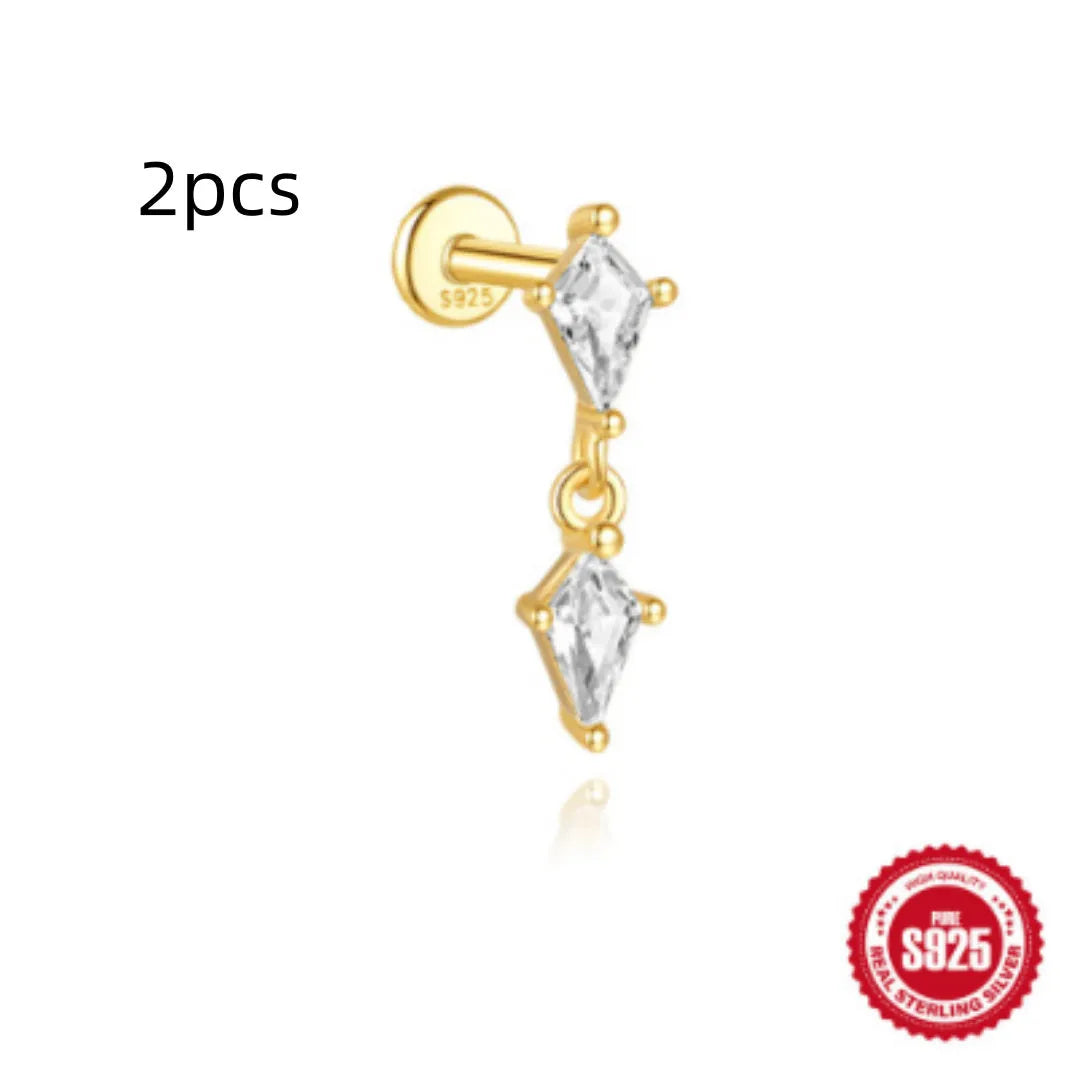 S925 sterling silver water drop earrings with flat spiral geometric design in gold colour