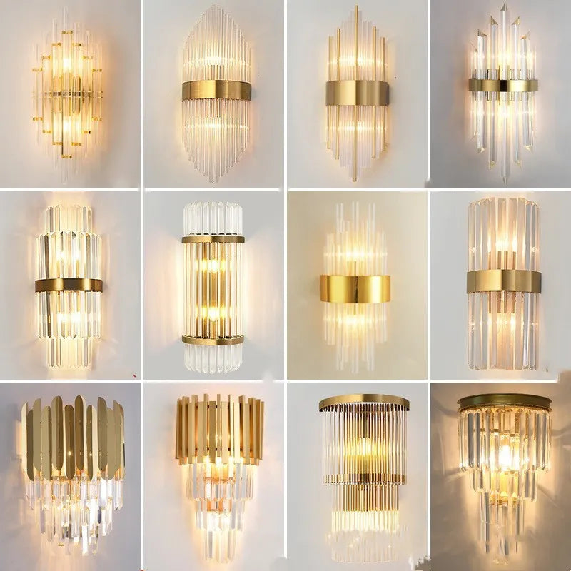 Modern crystal wall lamp with petal design in titanium gold finish