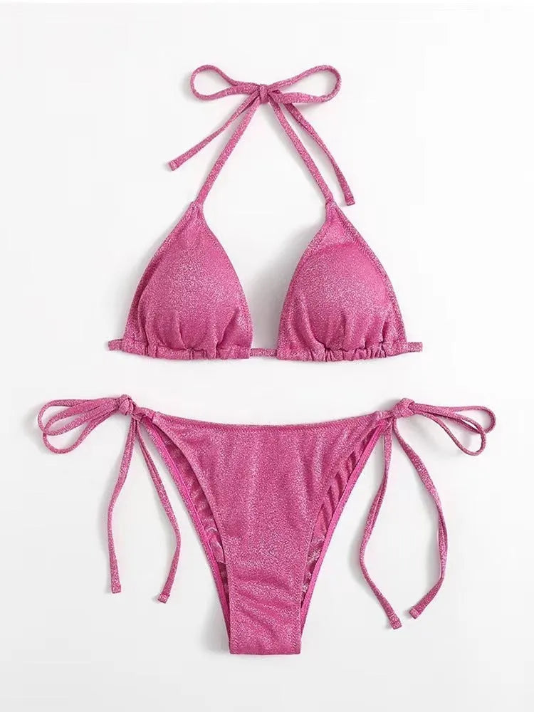 Women's bandage design bikini swimsuit in polyester available in multiple colours and sizes.