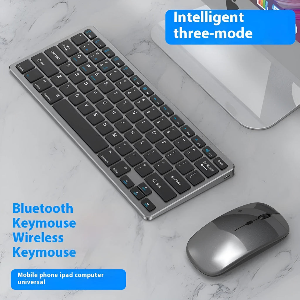 Ultra-thin wireless keyboard and mouse set in black, gun colour, or silver with receiver and keyboard cover
