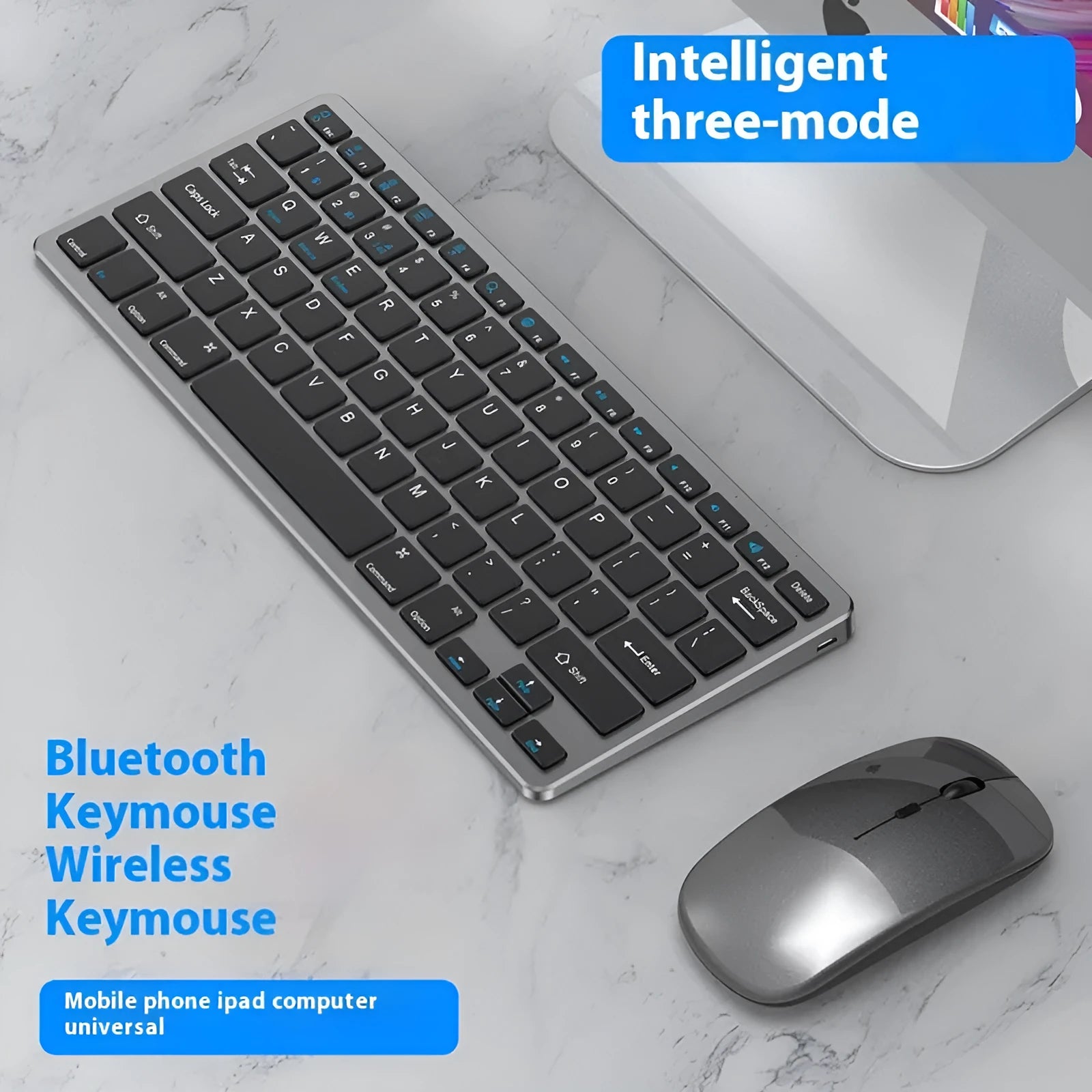 Ultra-thin wireless keyboard and mouse set in black, gun colour, or silver with receiver and keyboard cover