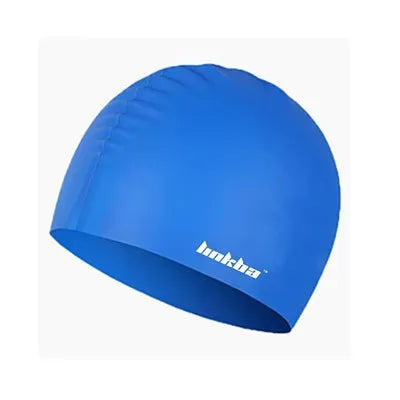 Professional silicone swimming cap with earmuff design and letter pattern in five colour options