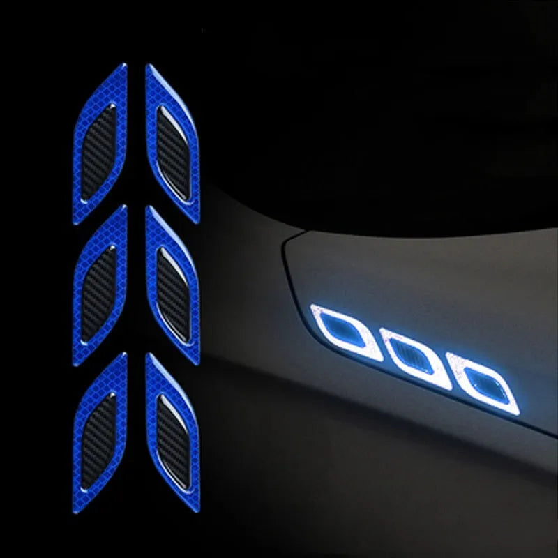 Blue reflective bumper safety strips for car wheels showing adhesive backing and 17mm width