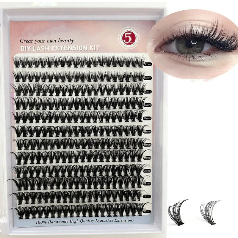 Mixed package of DIY cluster false eyelashes showing 30D and 40D densities with tweezers