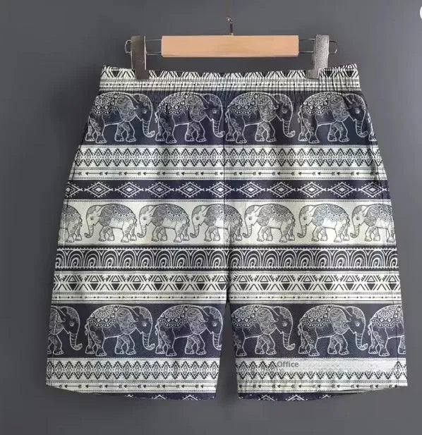 Men's polyester outdoor sports shorts in multiple patterns including stripes and camouflage