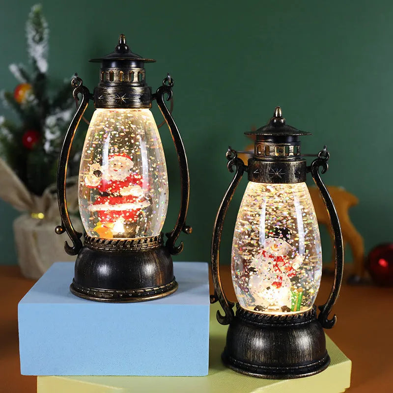 Plastic Christmas oil lamp decoration with light-emitting crystal ball in snowman design