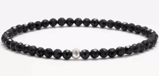 Geometric agate obsidian blue San bead bracelet with 4mm electroplated chamfered square grains