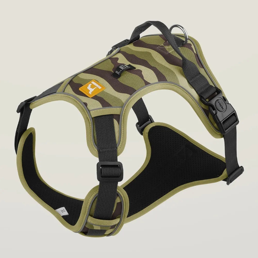 Reflective dog chest and back harness with detachable lead in Oxford cloth, available in four colours