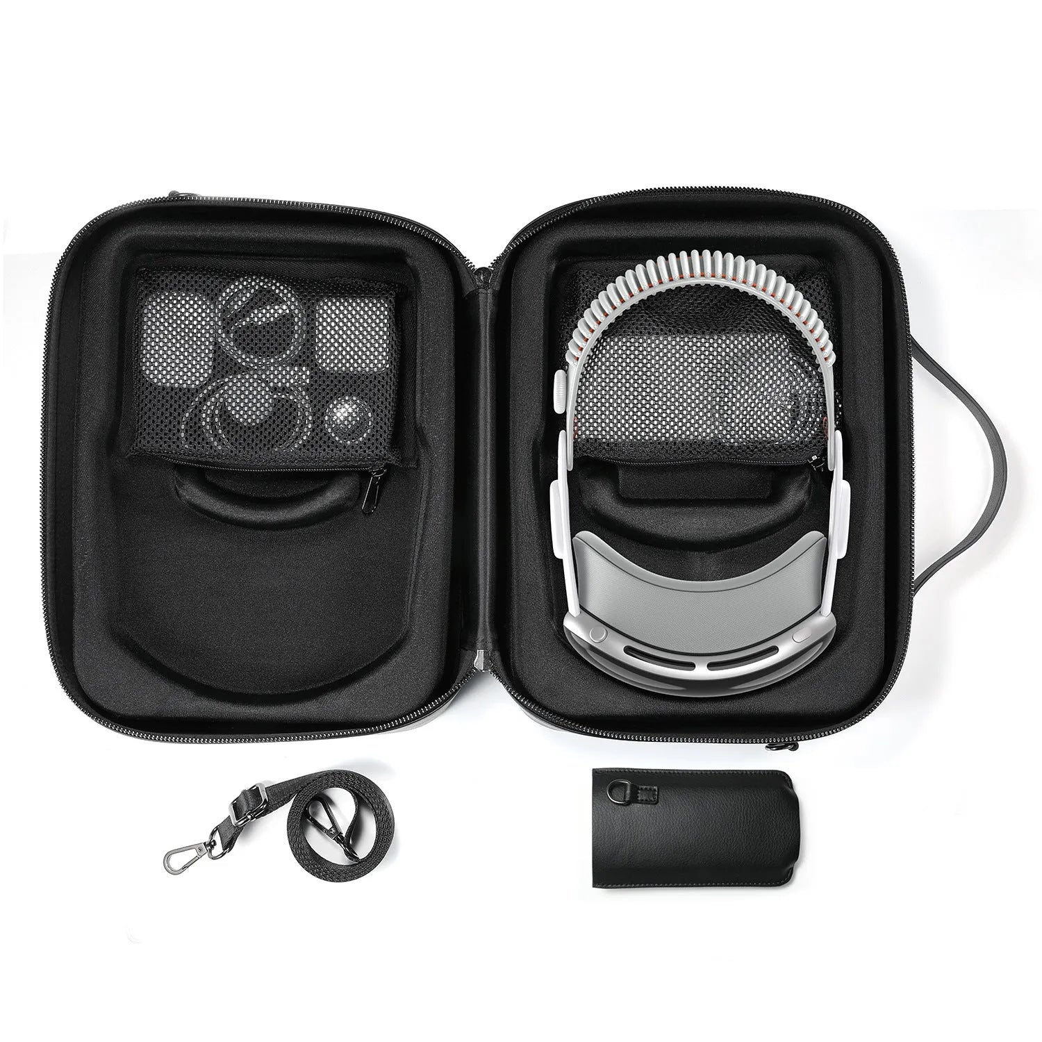 Black MR Glasses hard storage box for Apple Vision Pro headset on a table