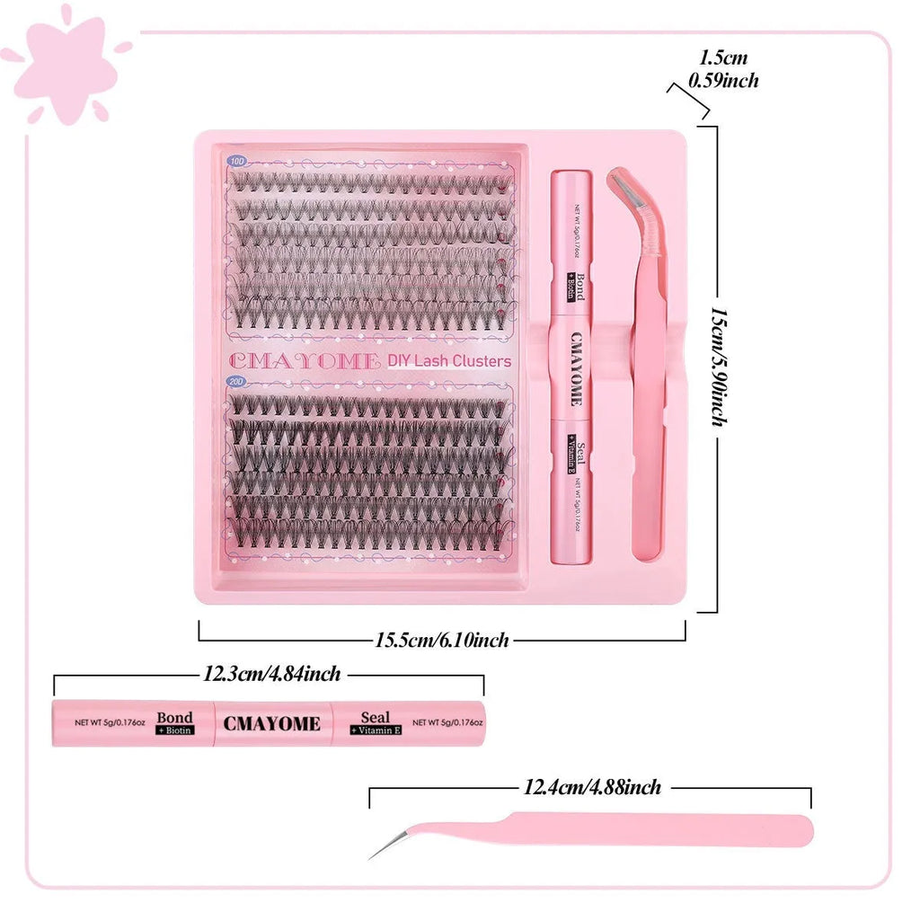 DIY single cluster individual false eyelashes set on white background, showing thick mixed split type artificial fibre lashes.