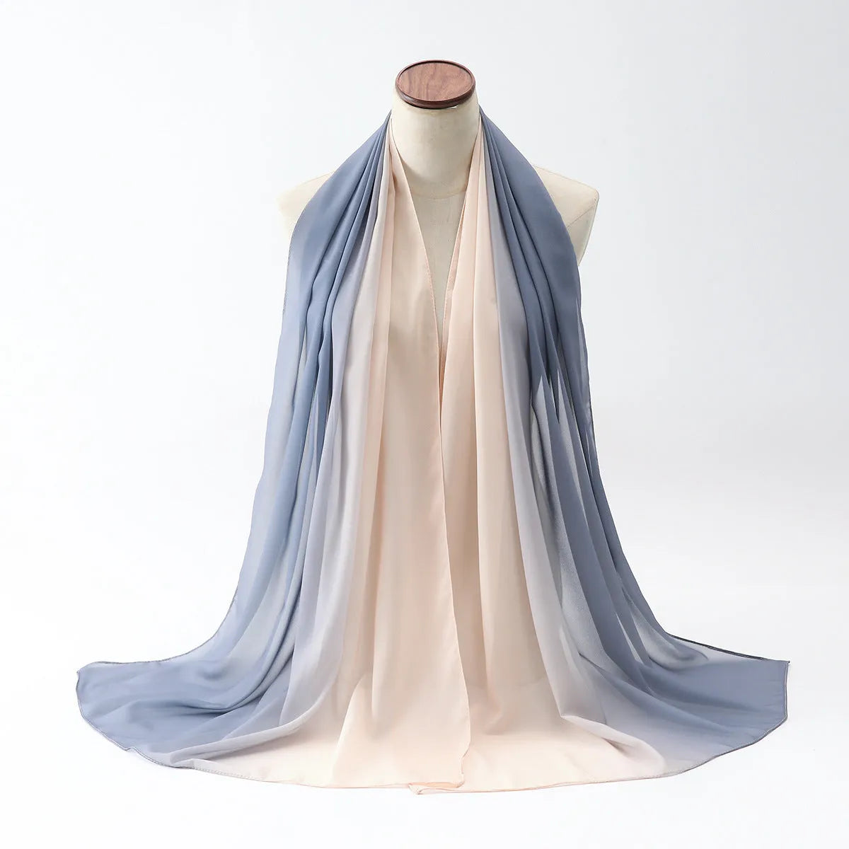 Long bubble towel texture chiffon scarf draped showing its length and colour.