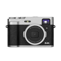 Black and brown 5K HD digital camera with front and rear lenses, optical viewfinder, and 2.88-inch screen