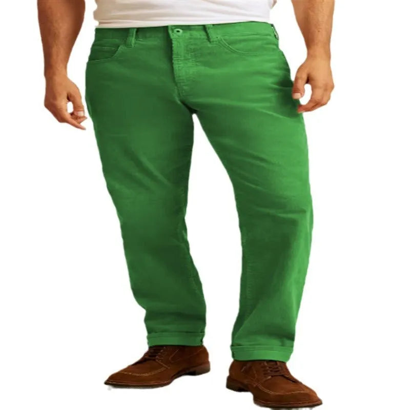 Corduroy straight-leg casual trousers in four colours with zip fly and mid-waist design