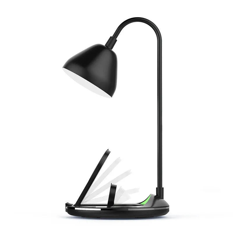 Black magnetic folding wireless charger showing unfolded position with USB cable