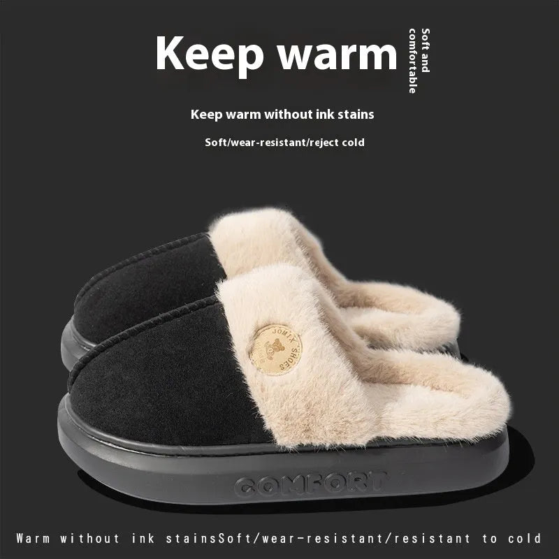 Unisex plush fleece slippers with thick PVC sole in multiple colours