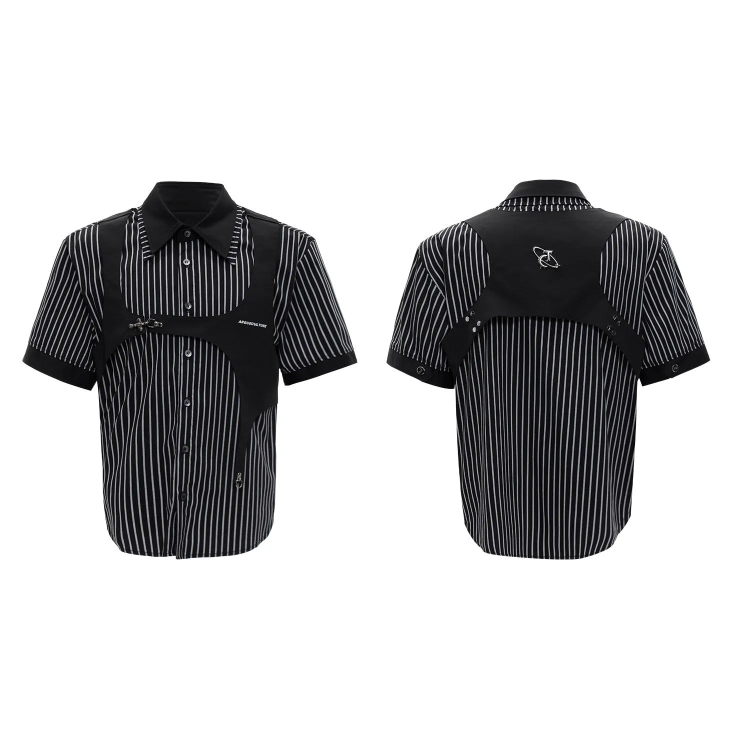 Men's striped cotton shirt with double lapel collar in black and white colour options