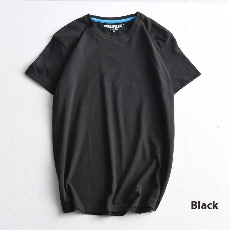 Men's solid colour cotton T-shirt with round neck and short sleeves in multiple colour options