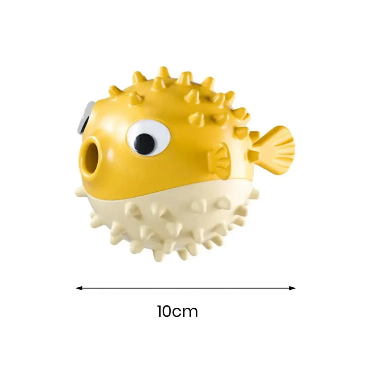 Yellow fish-shaped dog chew toy for aggressive chewers with textured surface