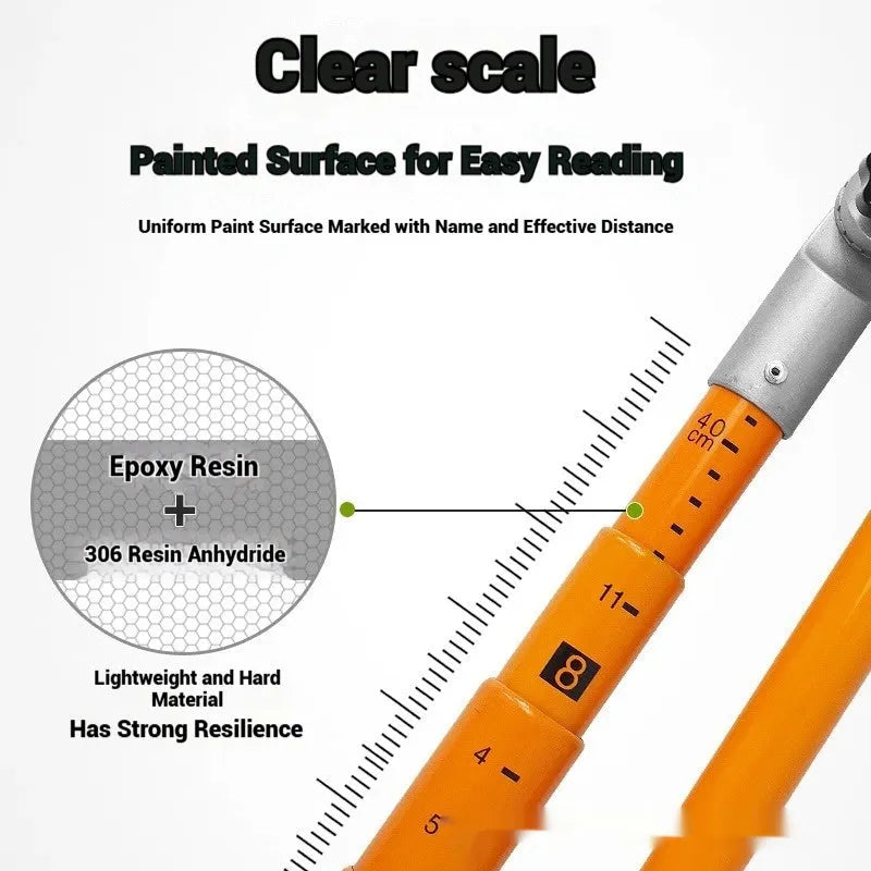 Telescopic cargo truck height measuring rod extended vertically showing printed height scale.