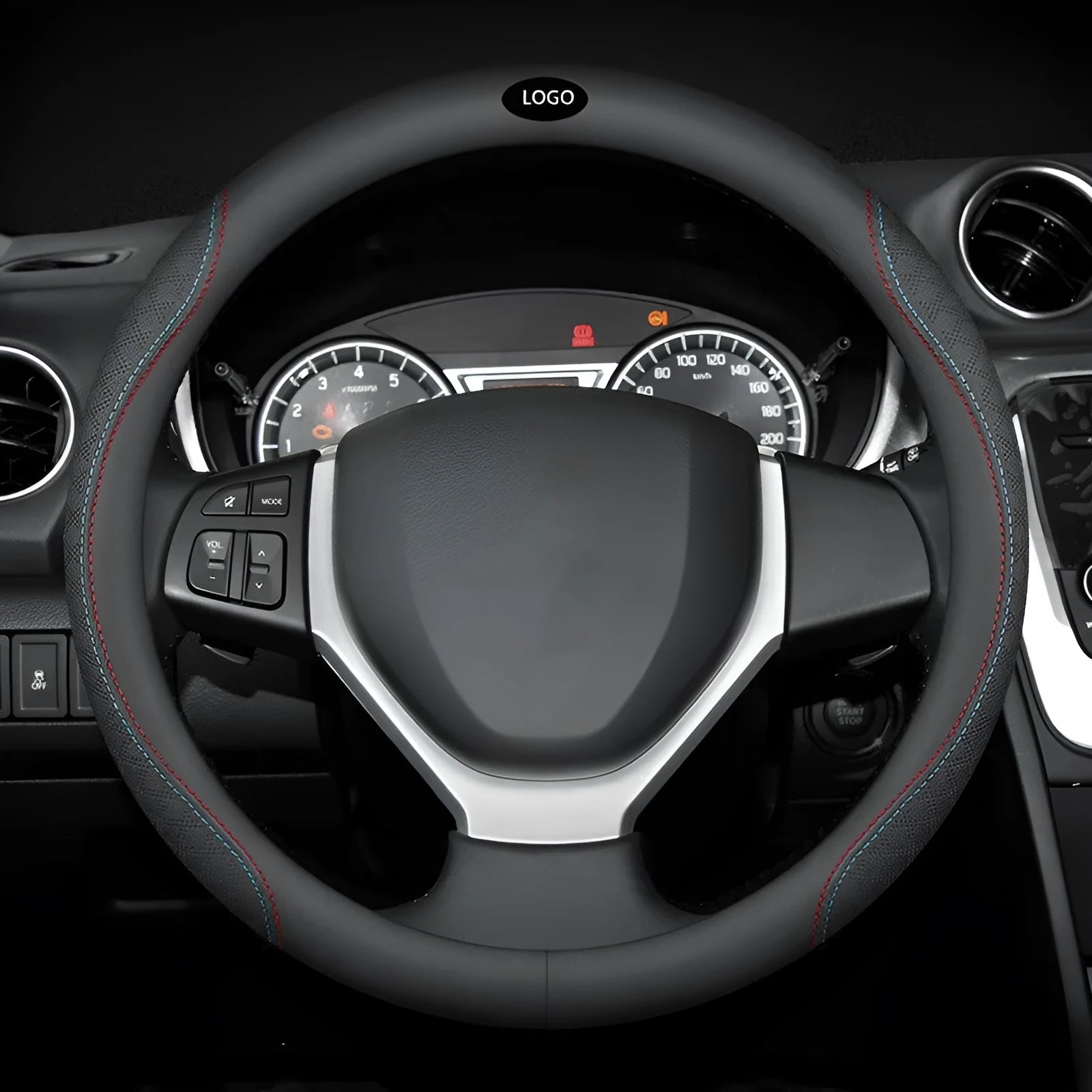 Black steering wheel cover with Napa leather texture for Suzuki cars