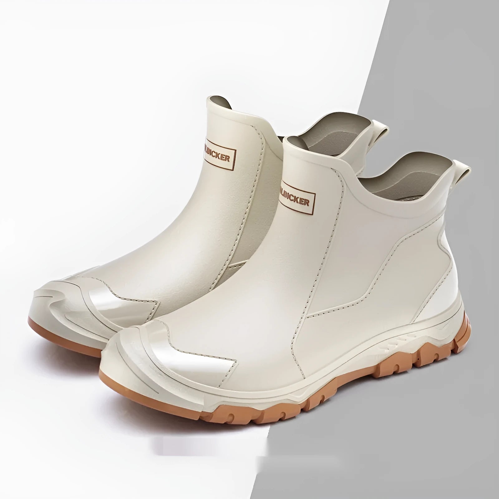 Korean style short tube PVC rain boots with non-slip plastic sole in multiple colour options