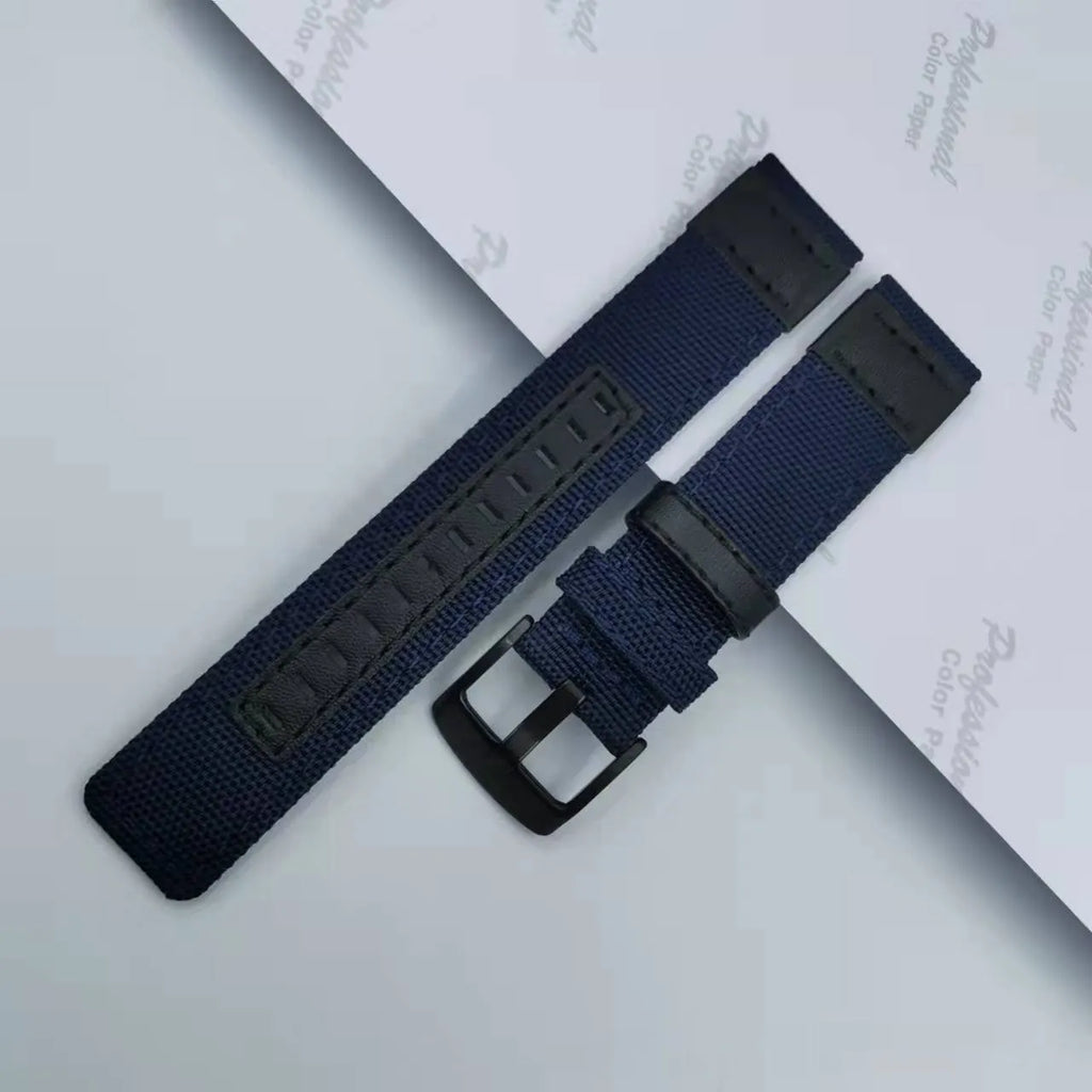 Oxford cloth canvas watch strap in multiple colours showing 20mm, 22mm, and 24mm width options