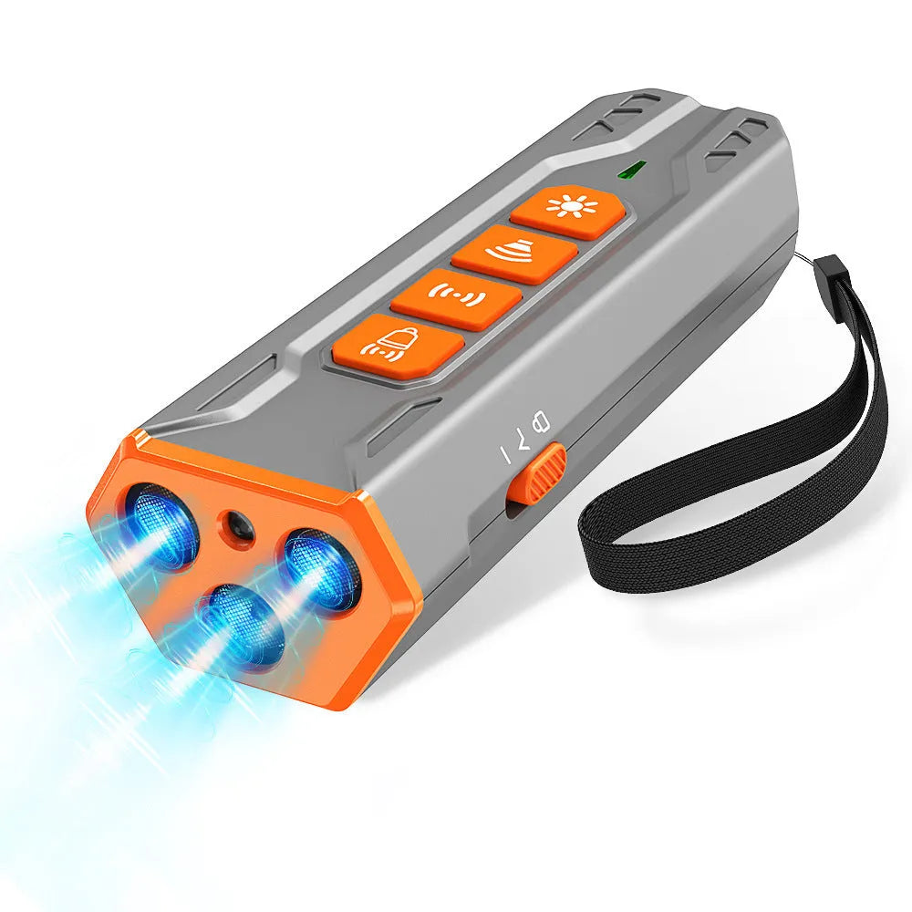 Ultrasonic dog trainer with three adjustable heads in black and orange colour