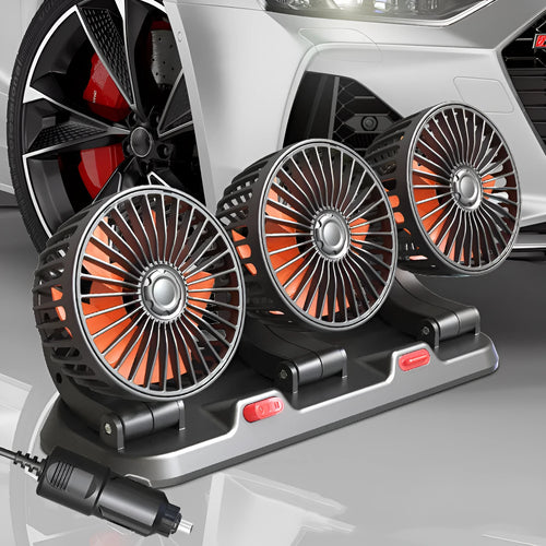 Automotive three head electric cooling fan with long cable for car or van use.