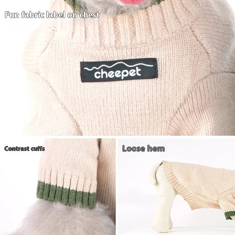 Contrast colour two-leg pet sweater for dogs and cats in wool blend fabric.
