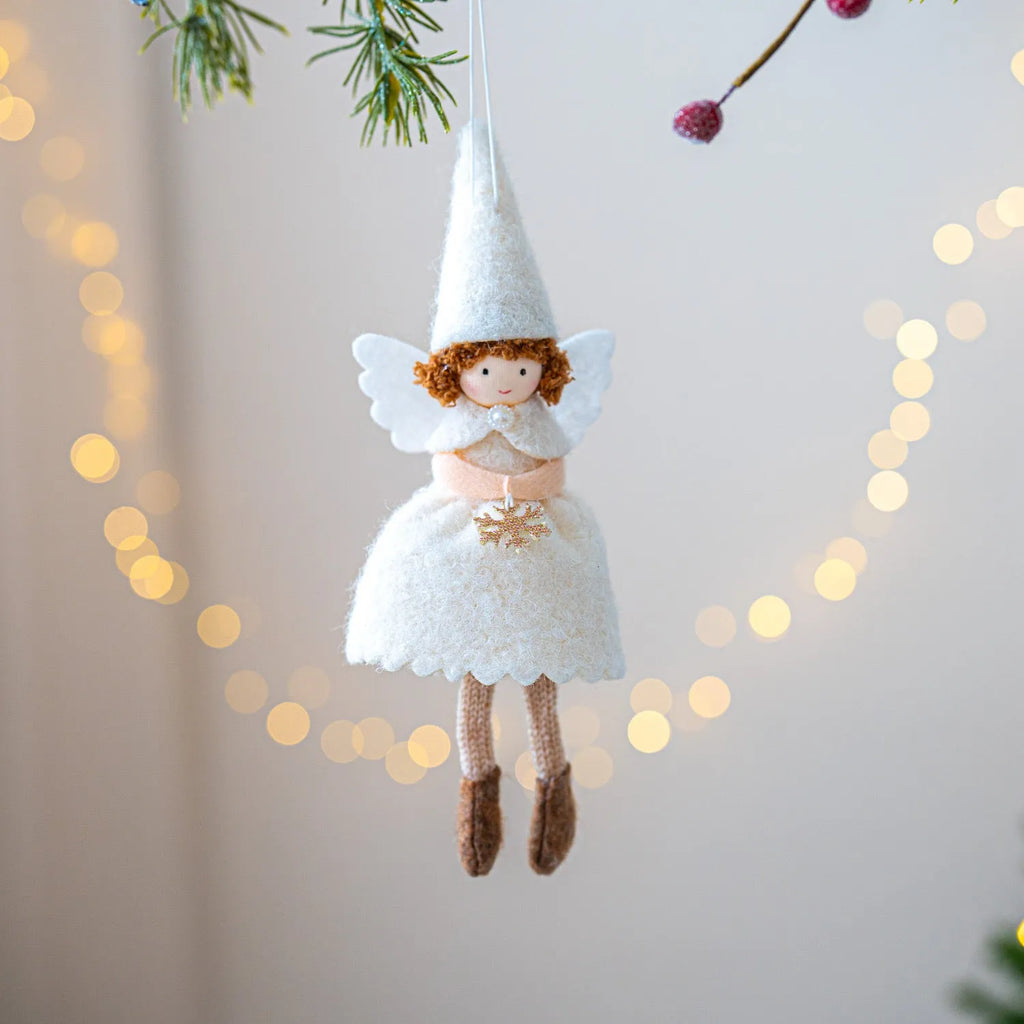 White and pink cloth Christmas girl angel skirt felt pendant decoration with modern simplicity design