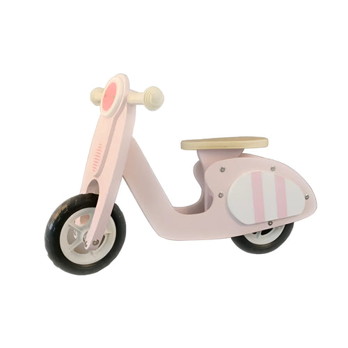 Pink wooden balance scooter for toddlers aged 1-6 years, 10-inch size