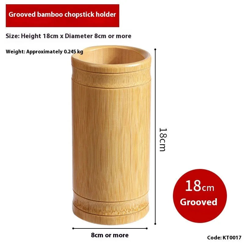 Natural bamboo chopstick holder tube in various sizes and styles including bevel and groove designs.