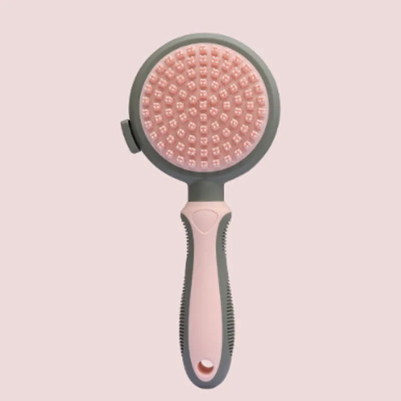 Green and pink 2in1 silicone pet brush showing slicker brush side and octopus-teeth massager side