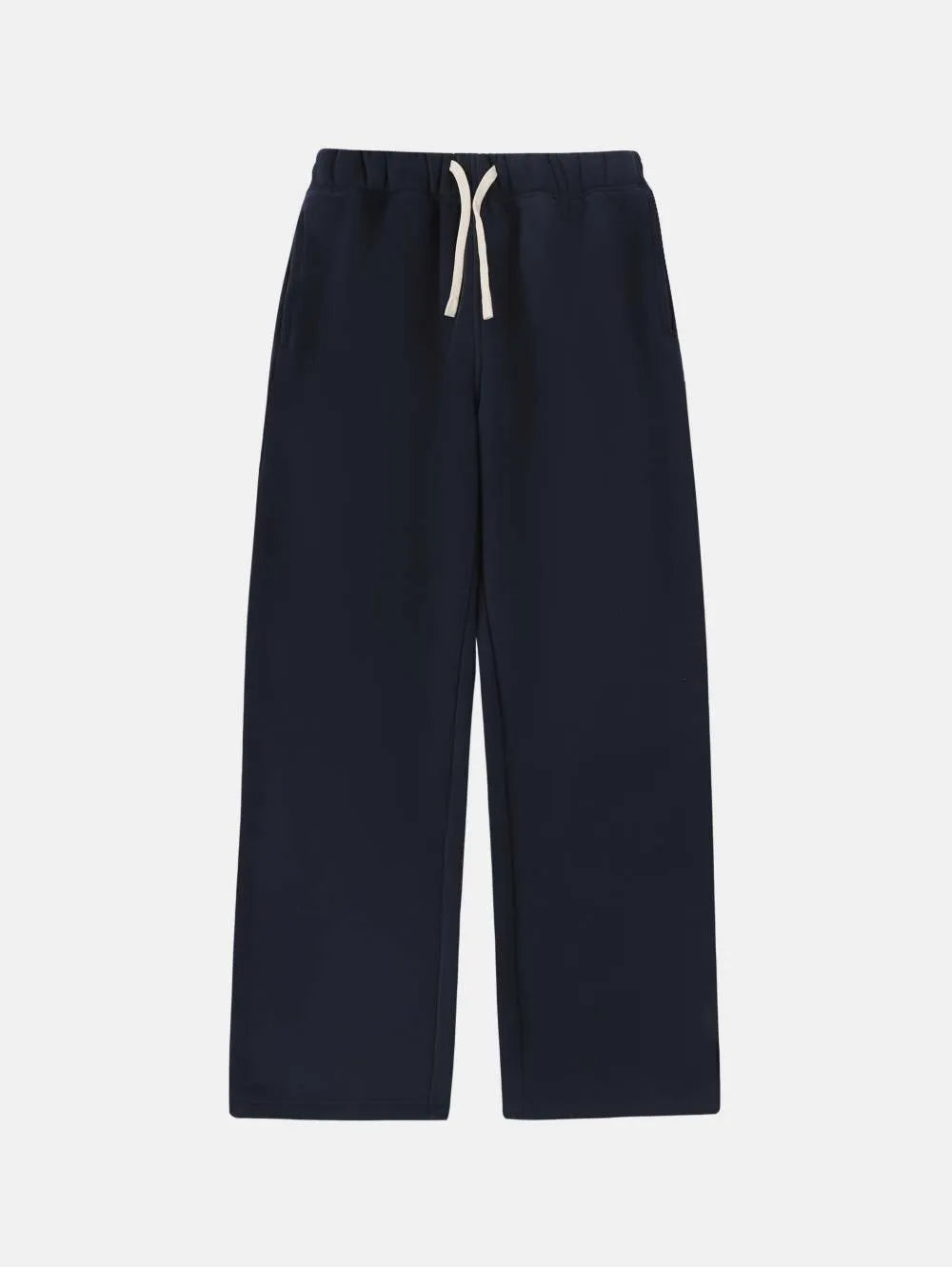 Men's black fleece-lined sweatpants with a drawstring elastic waistband and loose fit leg.