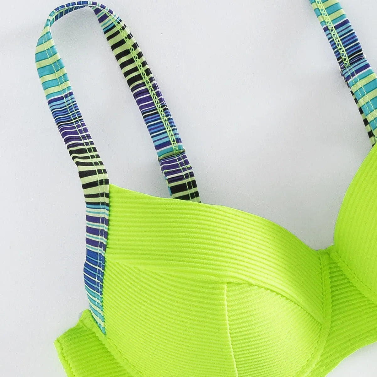 Green women's halter bikini set with printed briefs in polyester fabric