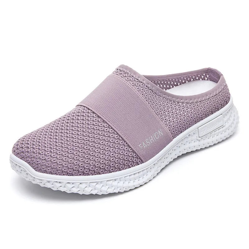 Women's mesh casual shoes with flat heel, hollow-out detailing, and round toe in multiple colour options