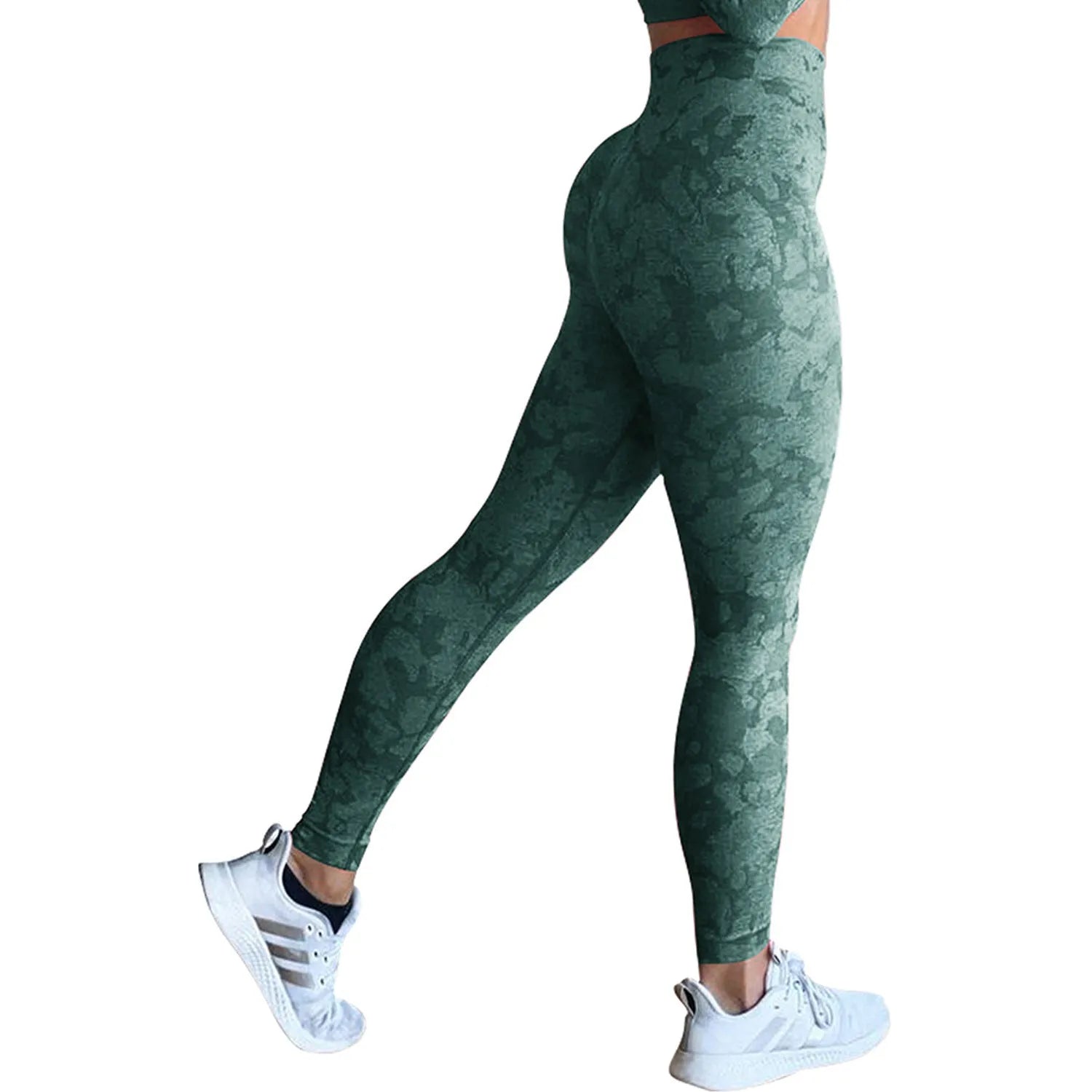 Women's booty lifting fitness leggings in camo and leopard print designs for gym and yoga workouts
