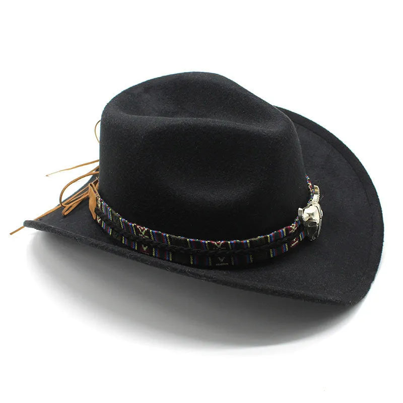 Western cowboy hat with bell crown in polyester fabric, shown in multiple colour options including army green, black and wine red