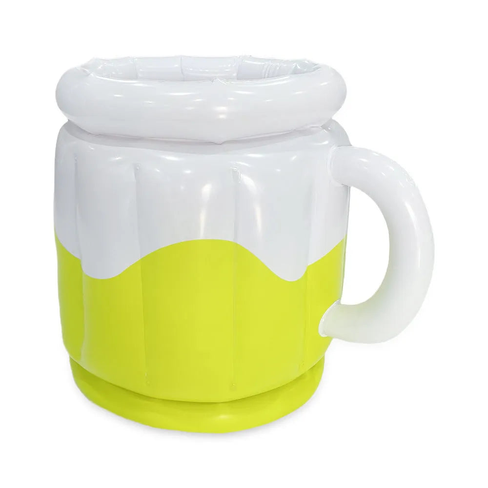 Yellow inflatable PVC ice bucket for holding drinks and ice at outdoor events.