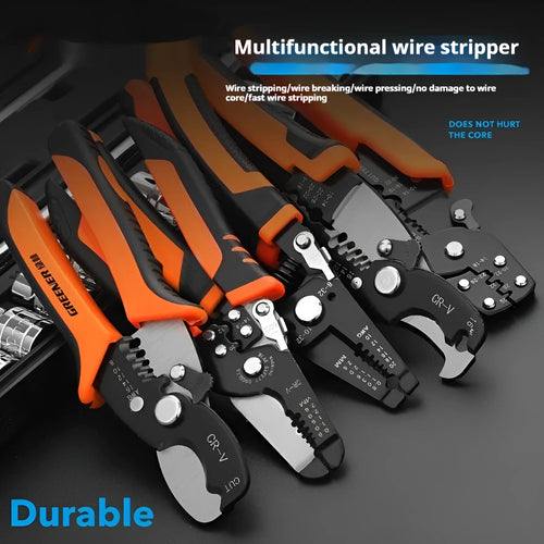 Fully automatic wire stripping pliers tool with high carbon steel blades and box-mounted design