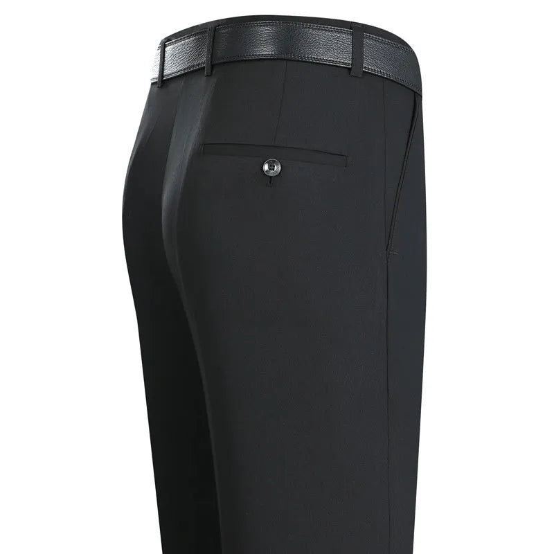 Men's straight fit mulberry silk blend business trousers with high waist in dark blue colour