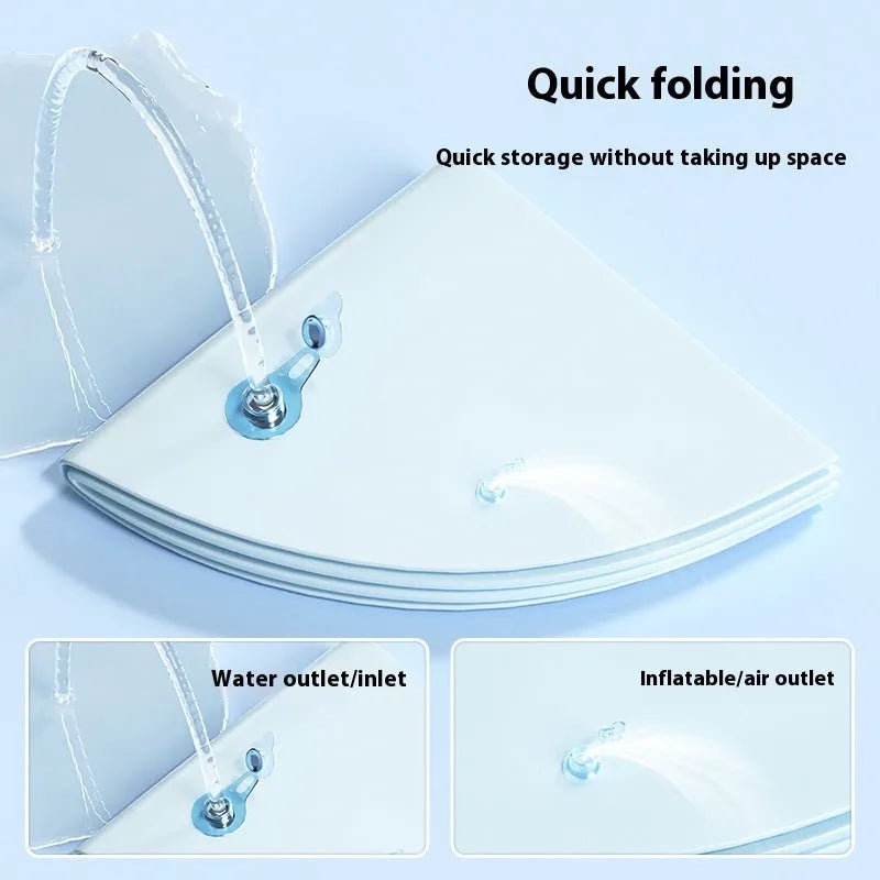 PVC inflatable water bed cooling mat for dogs and cats on a floor, showing dolphin design.