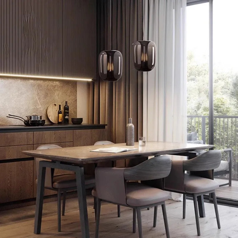 Minimalist Nordic chandelier in transparent, cognac or smoky grey colour, 16cm diameter