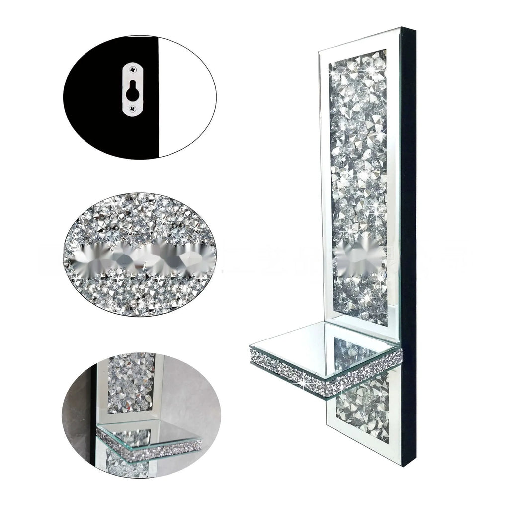 Pair of silver mirror glass wall hanging candle holders measuring 10x11x38 cm